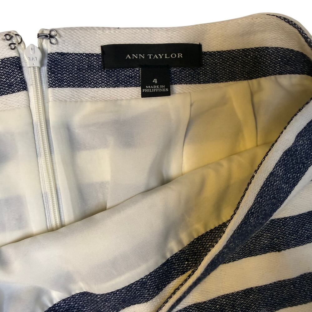Ann Taylor Women's Size 4 Navy White Striped Linen Blend Pencil Skirt Zip - Picture 7 of 8